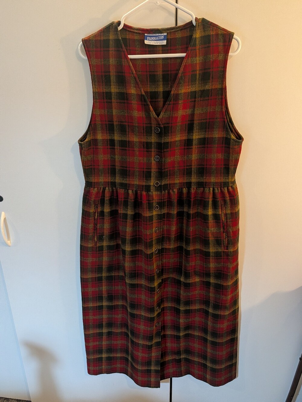 Pendleton Woman's Large Red and Green Plaid Tartan Wool Jumper Dress